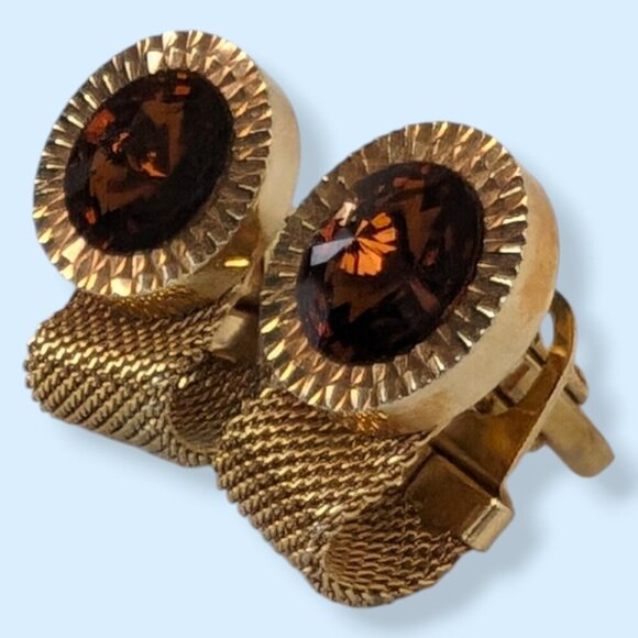 Vintage Glass Rivoli Mesh Cufflinks - Picture 1 of 5